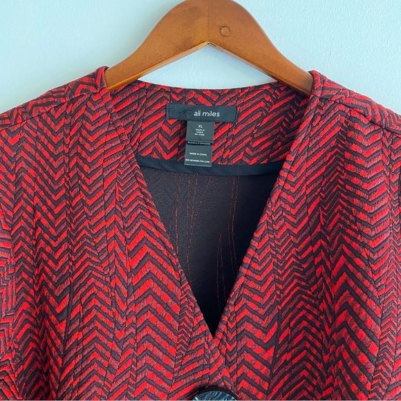 Ali Miles Size XL Women’s One Button V Neck 3/4 Short Sleeves Red Black … - Picture 6 of 7